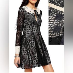 FREE PEOPLE || Black & Tan Lace Dress. Sz. 4
